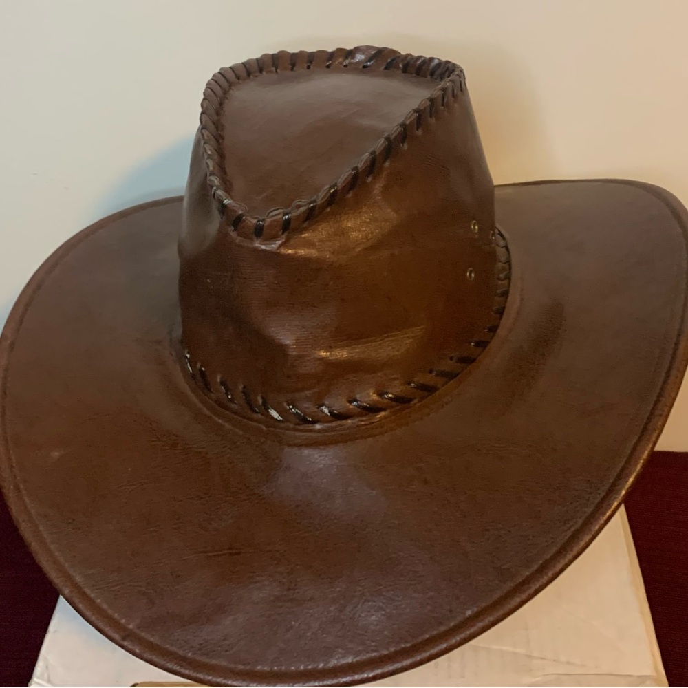 Men's Brown Leather Cowboy Hat